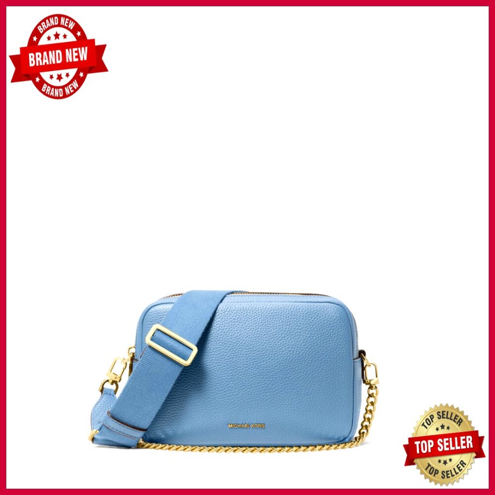 Pebbled Leather Crossbody Bag With Double Zip Compartments And Chain Strap